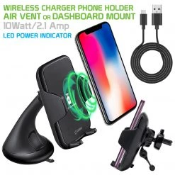 Full Catalog QI600 - 2-in-1 Wireless Charging Phone Mount, Fast Wireless Charging (10 Watt/2.1 Amp) Air Vent And Dashboard Phone Mount For Apple IPhone X, 8, 8 Plus, Samsung Galaxy S9/S9 Plus, S8/S8 Plus, Galaxy Note 8, And More - By Cellet