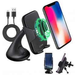 Full Catalog QI600 - 2-in-1 Wireless Charging Phone Mount, Fast Wireless Charging (10 Watt/2.1 Amp) Air Vent And Dashboard Phone Mount For Apple IPhone X, 8, 8 Plus, Samsung Galaxy S9/S9 Plus, S8/S8 Plus, Galaxy Note 8, And More - By Cellet