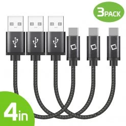 Full Catalog DCA4IN3 - 3 Pack Premium Type C Data Sync Cable, 4” Heavy Duty Nylon Braided Type C Charging/Data Sync Cable By Cellet