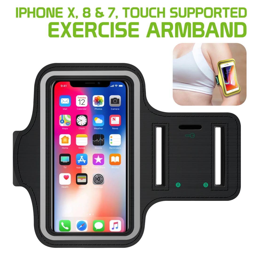 Cellet Full Catalog NEOIPH8BK - IPhone SE (2020), Xs, 8 & 7, Armband - Touch Supported (Fingerprint Access Is Not Supported) Exercise Armband With Key Holder And Adjustable Velcro Band 1 Cellet Full Catalog NEOIPH8BK - IPhone SE (2020), Xs, 8 & 7, Armband - Touch Supported (Fingerprint Access Is Not Supported) Exercise Armband With Key Holder And Adjustable Velcro Band