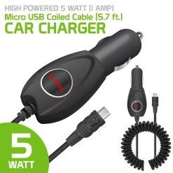 PMICRO1BK - High Powered 5 Watt (1 Amp) Micro USB Coiled Cable (5.7 Ft.) Car Charger By Cellet - Black Full Catalog