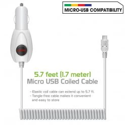 PMICRO1WT - High Powered 5 Watt (1 Amp) Micro USB Coiled Cable (5.7 Ft.) Car Charger By Cellet - White Full Catalog
