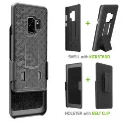 Full Catalog HLSAMS9 - Shell Holster Kickstand Case With Spring Belt Clip For Samsung Galaxy S9 – Black – By Cellet