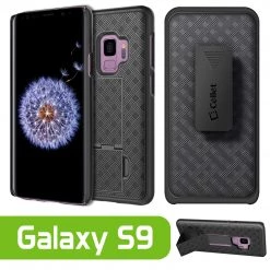 Full Catalog HLSAMS9 - Shell Holster Kickstand Case With Spring Belt Clip For Samsung Galaxy S9 – Black – By Cellet
