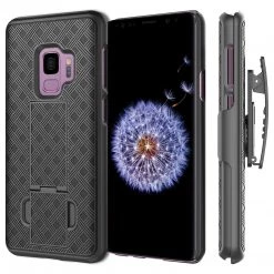 Full Catalog HLSAMS9 - Shell Holster Kickstand Case With Spring Belt Clip For Samsung Galaxy S9 – Black – By Cellet