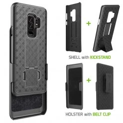 HLSAMS9P - Shell Holster Kickstand Case With Spring Belt Clip For Samsung Galaxy S9 Plus – Black – By Cellet