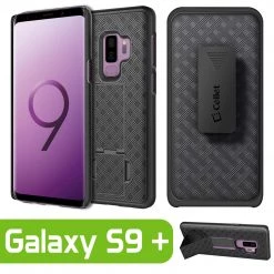 HLSAMS9P - Shell Holster Kickstand Case With Spring Belt Clip For Samsung Galaxy S9 Plus – Black – By Cellet