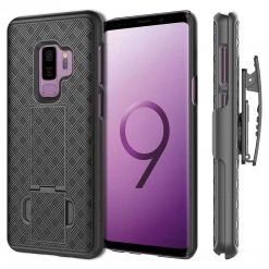HLSAMS9P - Shell Holster Kickstand Case With Spring Belt Clip For Samsung Galaxy S9 Plus – Black – By Cellet