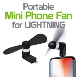 Cellet Full Catalog FANLIGHTNING - Portable Mini USB Fan For Apple IPhone X, 8/8 Plus, 7/7 Plus, IPod Touch And More 8 Pin Lightning Devices - Black