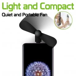 Cellet Full Catalog FANUSBC - Portable Mini USB Fan For Samsung Galaxy S9/S9 Plus, S8/S8 Plus, Galaxy Note 8 And More USB C Enabled Devices - Black