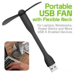 Cellet FANUSBA - Portable USB Fan With Flexible Neck For Laptops, Notebooks, Power Banks And More USB A Enabled Devices - Black