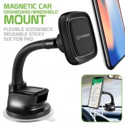 RHSUMAG100 - Magnetic Dashboard/Windshield Mount, Extra Strength Magnetic Car Dashboard/Windshield Mount With Flexible Gooseneck And Reusable Sticky Suction Pad For Smartphones By Cellet