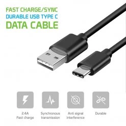 Cellet DCA33XBK - Durable 3.3ft (1m) Type C Data Cable, Fast Charging (2.4Amp)/Data Sync Cable For Samsung Galaxy S9/S9 Plus, Galaxy Note 8, Google Pixel 2XL, LG V30 And Other Devices – Black Full Catalog