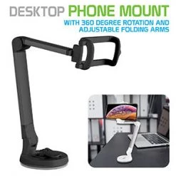 PH118EBK - Desktop Phone Mount With 360 Degree Rotation And Adjustable Folding Arms For Samsung Galaxy Note 9, S9/S9 Plus, S8/S8 Plus, Apple IPhone XS Max, XR, X, 8/8 Plus, Google Pixel 2XL, LG V30 And More – Black - By Cellet Full Catalog