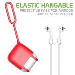 SCPODRD - AirPods Case, Protective Silicone Case Cover For AirPods (AirPods Strap Included) By Cellet - Red