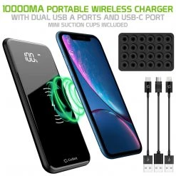 GoCellet QI1000BK -Wireless Portable Charger 10000 MAh Power Bank, Built In USB/USB C/Micro USB Ports Full Catalog