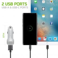 PQC3036BK - Dual USB Car Charger, Universal High Power 36Watt Dual (USB A & USB C) Port Car Charger With Quick Charge 3.0 By Cellet - Black Full Catalog