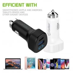 PQC3036BK - Dual USB Car Charger, Universal High Power 36Watt Dual (USB A & USB C) Port Car Charger With Quick Charge 3.0 By Cellet - Black Full Catalog