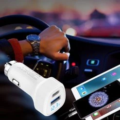 PQC3036BK - Dual USB Car Charger, Universal High Power 36Watt Dual (USB A & USB C) Port Car Charger With Quick Charge 3.0 By Cellet - Black Full Catalog