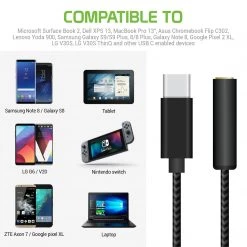 GoCellet DCAFEMB -USB C To 3.5mm Female Headphone Adapter, Heavy Duty Nylon Braided Audio Converter