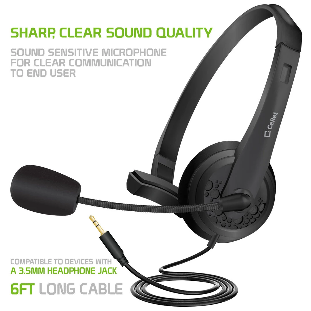 GoCellet EP35C - Universal 3.5mm Headset, Durable Hands-Free 3.5mm Headset With Flexible Boom Mic By Cellet 4 GoCellet EP35C - Universal 3.5mm Headset, Durable Hands-Free 3.5mm Headset With Flexible Boom Mic By Cellet