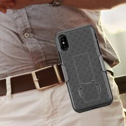 GoCellet HLIPHXSM- IPhone XS Max Belt Clip Holster & Shell Case With Kickstand Heavy Duty Protection