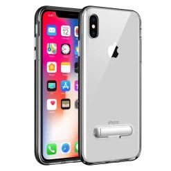 Cellet Wholesale Full Catalog CCIPHX68BK - IPhone X, Slim Transparent Case With TPU Frame And Built-In Kickstand For Apple IPhone X By Cellet – Black/Clear