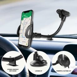 GoCellet Full Catalog PHLNG- 2-in-1 Windshield Cell Phone Holder & Dashboard Car Mount Cradle, Goose-Neck Design