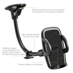 GoCellet Full Catalog PHLNG- 2-in-1 Windshield Cell Phone Holder & Dashboard Car Mount Cradle, Goose-Neck Design