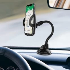 GoCellet Full Catalog PHLNG- 2-in-1 Windshield Cell Phone Holder & Dashboard Car Mount Cradle, Goose-Neck Design