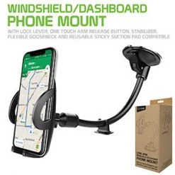GoCellet Full Catalog PHLNG- 2-in-1 Windshield Cell Phone Holder & Dashboard Car Mount Cradle, Goose-Neck Design
