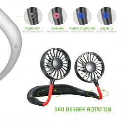 GoCellet FANNECBK- Cellet Portable Hands-free USB Rechargeable Neck Fan With 3 Speed Control And 360 Degree Rotation, Personal Cooling Fan For Camping, Traveling, Amusement Parks, Concerts, Sports And Other Outdoor/Indoor Activities - Black