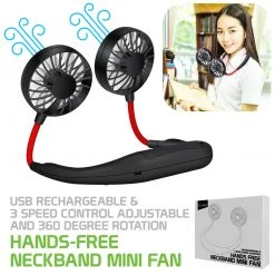 GoCellet FANNECBK- Cellet Portable Hands-free USB Rechargeable Neck Fan With 3 Speed Control And 360 Degree Rotation, Personal Cooling Fan For Camping, Traveling, Amusement Parks, Concerts, Sports And Other Outdoor/Indoor Activities - Black