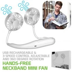 Full Catalog FANNECWT - Cellet Portable Hands-free USB Rechargeable Neck Fan With 3 Speed Control And 360 Degree Rotation, Personal Cooling Fan For Camping, Traveling, Amusement Parks, Concerts, Sports And Other Outdoor/Indoor Activities - White