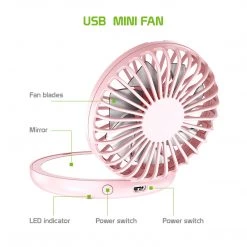 GoCellet Full Catalog FAN200 - Multi-Purpose Compact Mini Fan With Mirror, 2 In 1 Portable USB Powered Foldable Handheld Mini Fan With Mirror And 3 Different Speeds