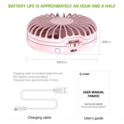GoCellet Full Catalog FAN200 - Multi-Purpose Compact Mini Fan With Mirror, 2 In 1 Portable USB Powered Foldable Handheld Mini Fan With Mirror And 3 Different Speeds