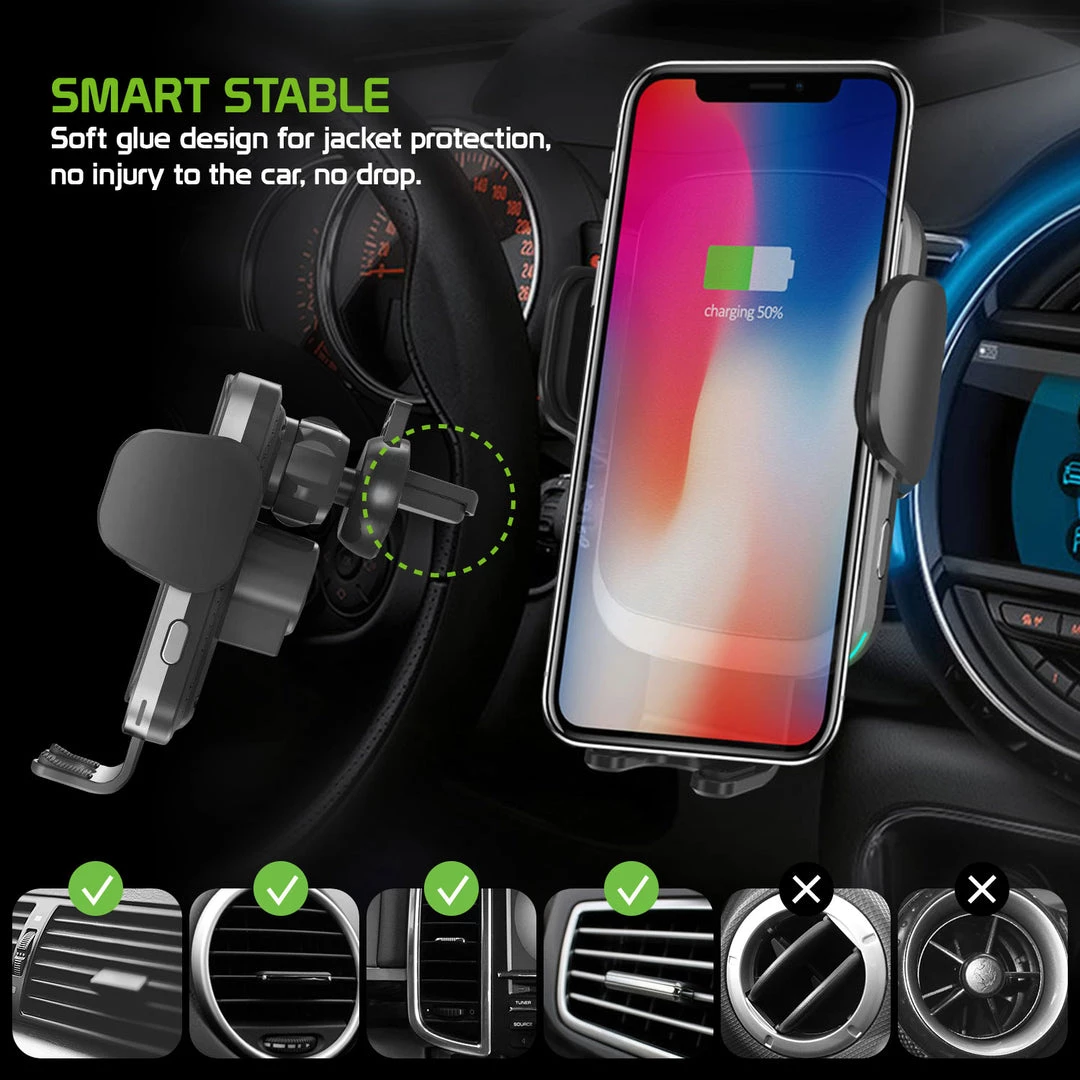 QI1000 - 2-in-1 Fast Wireless Charging Phone Holder Mount With Auto Touch Release And Lock Cradle, Lock Lever And Reusable Sticky Suction Cup For Air Vent And Dashboard (10 Watt/2.1Amp) Compatible To IPhone XS Max, XR And More - By Cellet Full Catalog 3 QI1000 - 2-in-1 Fast Wireless Charging Phone Holder Mount With Auto Touch Release And Lock Cradle, Lock Lever And Reusable Sticky Suction Cup For Air Vent And Dashboard (10 Watt/2.1Amp) Compatible To IPhone XS Max, XR And More - By Cellet Full Catalog
