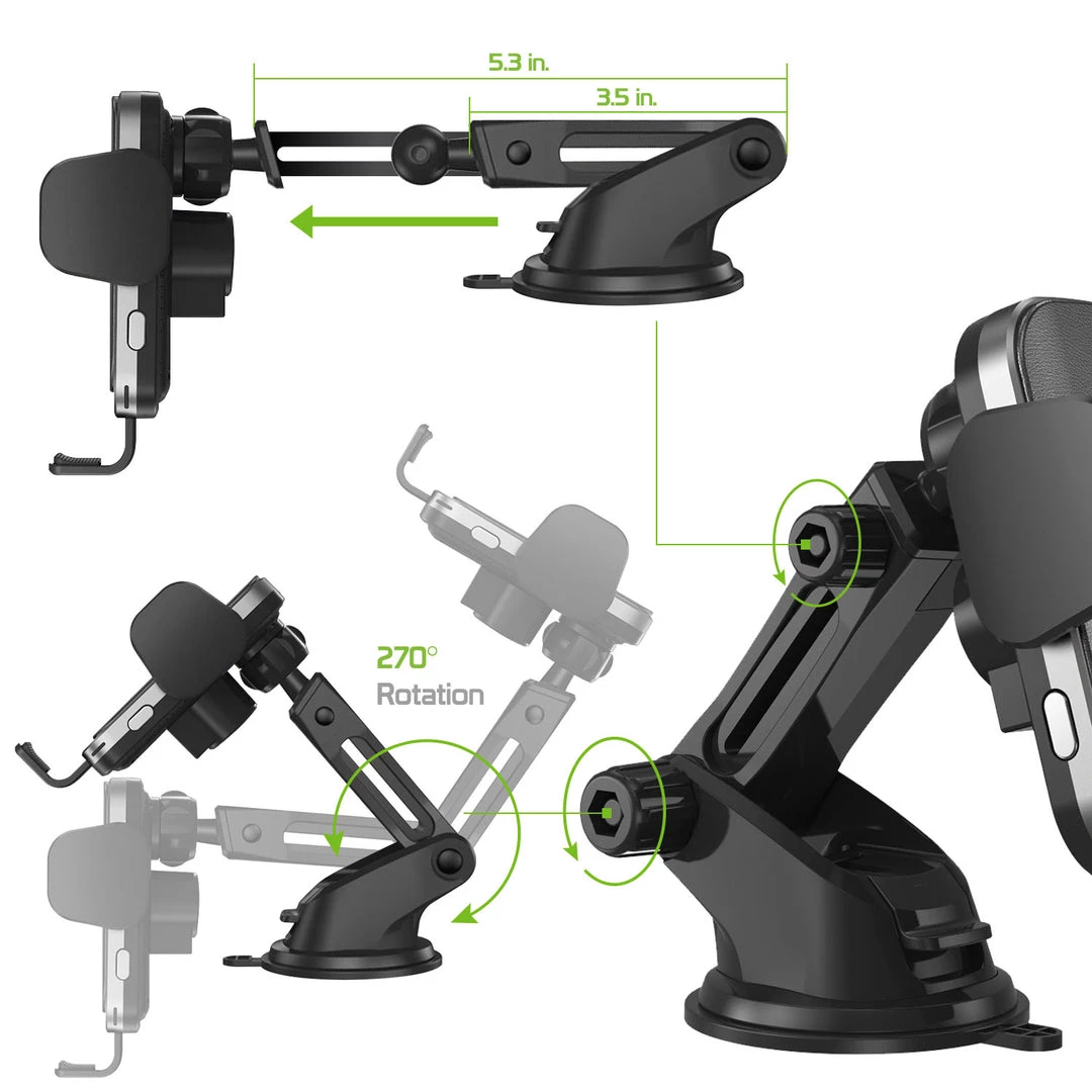 QI1000 - 2-in-1 Fast Wireless Charging Phone Holder Mount With Auto Touch Release And Lock Cradle, Lock Lever And Reusable Sticky Suction Cup For Air Vent And Dashboard (10 Watt/2.1Amp) Compatible To IPhone XS Max, XR And More - By Cellet Full Catalog 5 QI1000 - 2-in-1 Fast Wireless Charging Phone Holder Mount With Auto Touch Release And Lock Cradle, Lock Lever And Reusable Sticky Suction Cup For Air Vent And Dashboard (10 Watt/2.1Amp) Compatible To IPhone XS Max, XR And More - By Cellet Full Catalog
