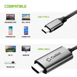 GoCellet Full Catalog DCHDMI6 - Cellet Male To Male USB C To HDMI Cable, 6 Ft. Type-C To 4K 60Hz HDMI Cable Compatible To IPad Pro 11in/12.9in, MacBook Air 2018/2017/2016, Google Chromebook Pixel, Nintendo Switch, Huawei MateBook - Space Gray