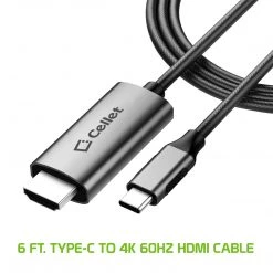 GoCellet Full Catalog DCHDMI6 - Cellet Male To Male USB C To HDMI Cable, 6 Ft. Type-C To 4K 60Hz HDMI Cable Compatible To IPad Pro 11in/12.9in, MacBook Air 2018/2017/2016, Google Chromebook Pixel, Nintendo Switch, Huawei MateBook - Space Gray