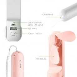 Cellet Full Catalog FAN300BL- Portable Multi Function Power Bank, Flashlight & Mini Fan, USB Powered -Blue