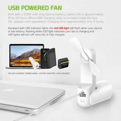 Cellet Full Catalog FAN300BL- Portable Multi Function Power Bank, Flashlight & Mini Fan, USB Powered -Blue