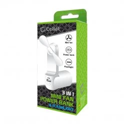 Cellet Full Catalog FAN300BL- Portable Multi Function Power Bank, Flashlight & Mini Fan, USB Powered -Blue