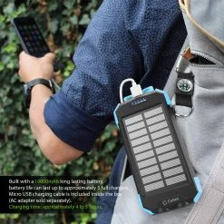 Cellet Full Catalog BMA10000BK -Solar Power Bank 10000mAh Universal Charging Pad Dual USB/Type C Micro USB Input -Black