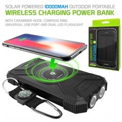 Cellet Full Catalog BMA10000BK -Solar Power Bank 10000mAh Universal Charging Pad Dual USB/Type C Micro USB Input -Black