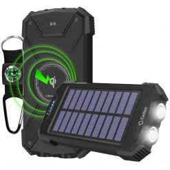 Cellet Full Catalog BMA10000BK -Solar Power Bank 10000mAh Universal Charging Pad Dual USB/Type C Micro USB Input -Black