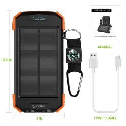 GoCellet Full Catalog BMA10000OR -Solar Power Bank 10000mAh Universal Charging Pad Dual USB/Type C Micro USB Input -Orange