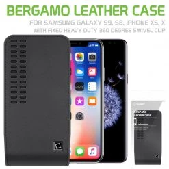 LBERGAMOSM - Cellet Bergamo Premium Leather Case For Apple IPhone XS, 8, 7, 6 And Samsung Galaxy S9, S8, S7, S6, S5 With Fixed Heavy Duty 360 Degree Swivel "HM" Clip