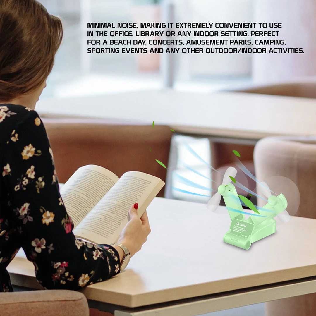 GoCellet FAN500GR- 2 In 1 Mini Handheld Fan 500mAh Dual Fan Heads - Green 2 GoCellet FAN500GR- 2 In 1 Mini Handheld Fan 500mAh Dual Fan Heads - Green