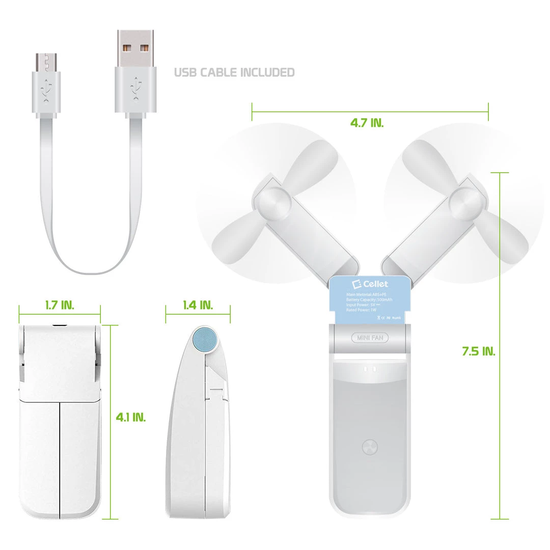 GoCellet FAN500GR- 2 In 1 Mini Handheld Fan 500mAh Dual Fan Heads - Green 5 GoCellet FAN500GR- 2 In 1 Mini Handheld Fan 500mAh Dual Fan Heads - Green